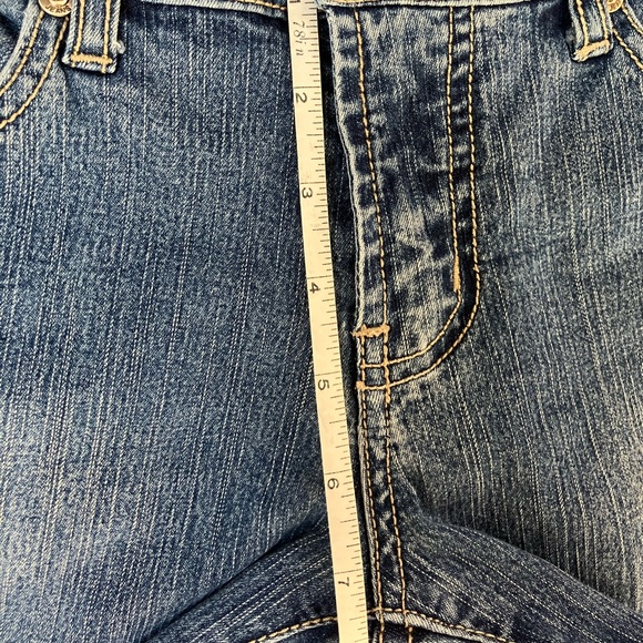 Younique Jeans Juniors 1 Blue Low Rise Flare Leg Butterfly Stretch Y2K - Picture 11 of 14